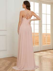 EVERPRETTY Asymmetrical Hem Chiffon Bridesmaid Dress - Baby Pink - View 2