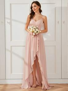 EVERPRETTY Asymmetrical Hem Chiffon Bridesmaid Dress - Baby Pink - View 4