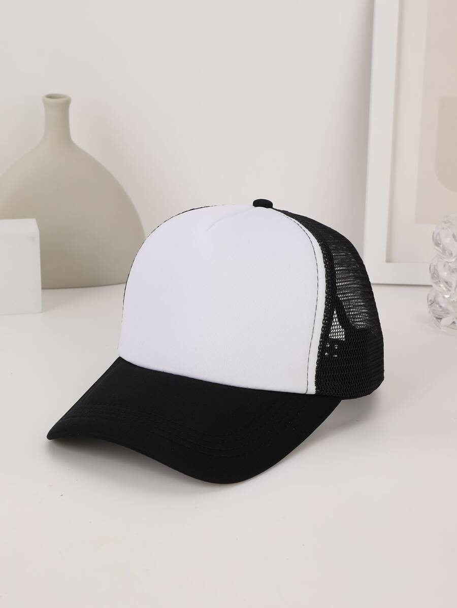 1 gorra camionero de bloque de color con perspectiva de malla nueva para mujer - Blanco y Negro - Ver 1