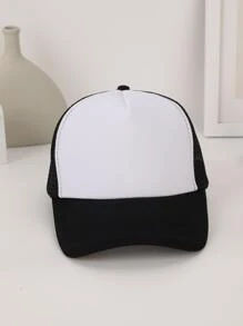 1 gorra camionero de bloque de color con perspectiva de malla nueva para mujer - Blanco y Negro - Ver 2