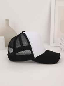 1 gorra camionero de bloque de color con perspectiva de malla nueva para mujer - Blanco y Negro - Ver 3