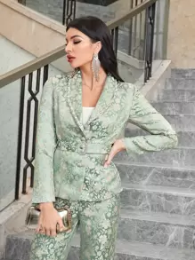 Modelyn Floral Jacquard Belted Blazer & Trousers Set - Multicolor - View 4