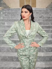 Modelyn Floral Jacquard Belted Blazer & Trousers Set - Multicolor - View 5