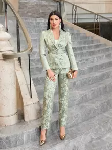 Modelyn Floral Jacquard Belted Blazer & Trousers Set - Multicolor - View 7