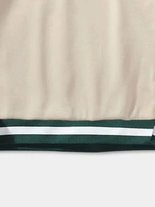 ROMWE MEN Guys Cartoon Graphic Striped Trim Sweatshirt - Khaki - View 5