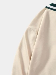 ROMWE MEN Guys Cartoon Graphic Striped Trim Sweatshirt - Khaki - View 4