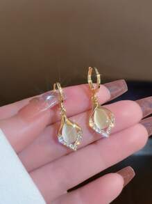 Rhinestone Decor Earrings - Yellow Gold - View 2