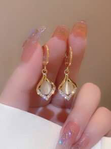 Rhinestone Decor Earrings - Yellow Gold - View 4