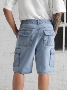Manfinity Men Flap Pocket Side Bermuda Denim Shorts - Light Wash - View 2