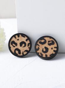 豹紋圖案圓形耳釘 - 彩色 - 查看 1