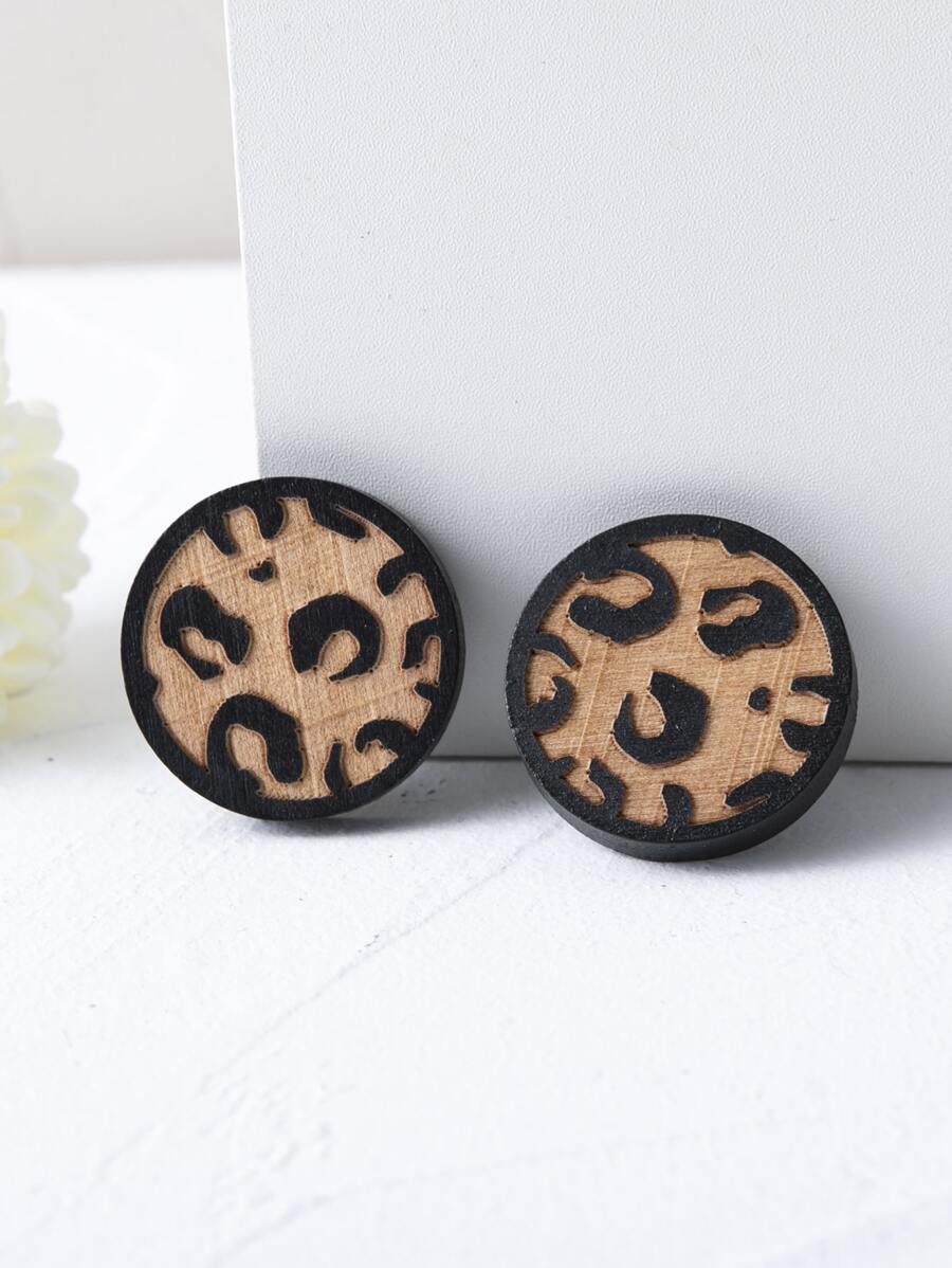 豹紋圖案圓形耳釘 - 彩色 - 查看 1