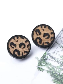 豹紋圖案圓形耳釘 - 彩色 - 查看 2