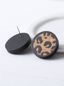 豹紋圖案圓形耳釘 - 彩色 - 查看 3