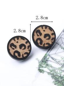 豹紋圖案圓形耳釘 - 彩色 - 查看 4