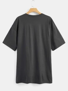 SHEIN Coolane Skull & Floral Print Drop Shoulder Tee Dress - Dark Grey - View 2