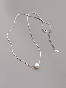 Faux Pearl Decor Silver Necklace - Silver - View 5