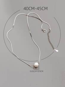 Faux Pearl Decor Silver Necklace - Silver - View 6