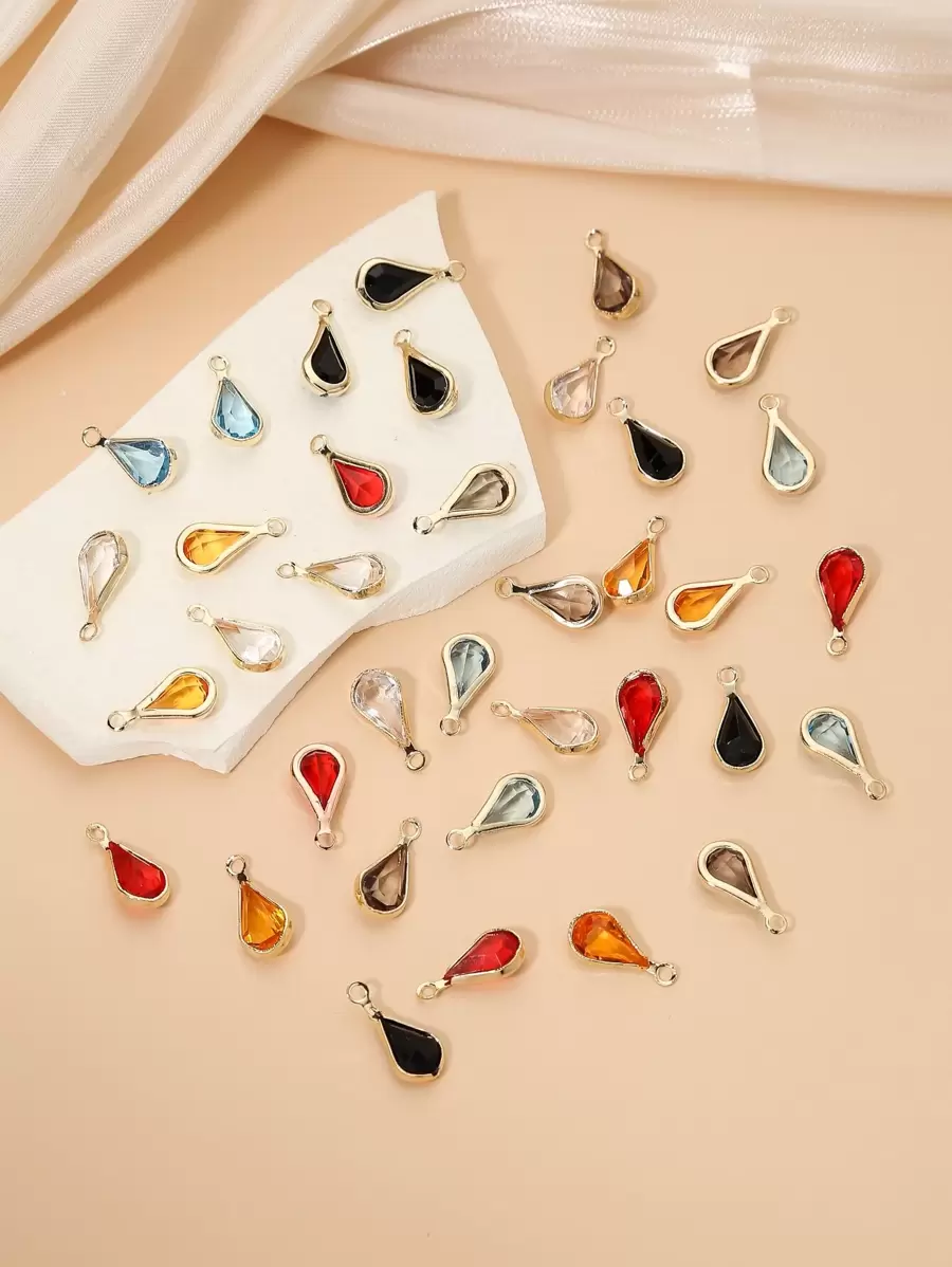 36 chiếc mặt dây chuyền hình giọt nước nhiều màu ngẫu nhiên, phụ kiện bằng đồng (Màu sắc được gửi ngẫu nhiên) - Xem 1