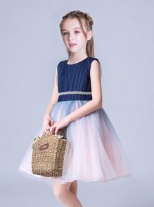 Váy công chúa không tay xếp li thanh lịch màu xanh đầy sao ombre cho bé gái tập đi biểu diễn, hợp xướng, họp mặt hàng ngày, mùa hè - Nhiều màu - Xem 2