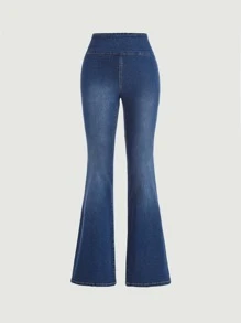 SHEIN MOD Zip Up Side Flare Leg Jeans - Dark Wash - View 1