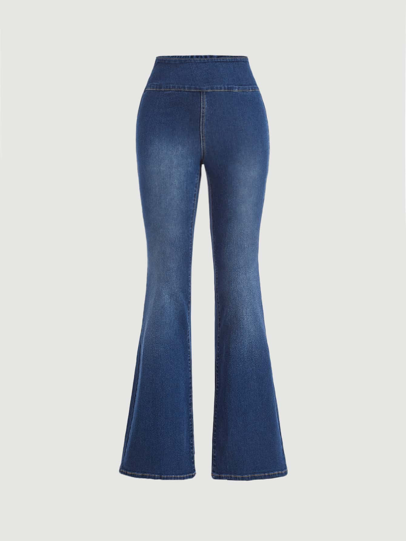 SHEIN MOD Zip Up Side Flare Leg Jeans - Dark Wash - View 1