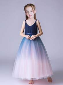 Váy công chúa xếp ly lấp lánh chuyển màu có dây đeo mảnh dành cho bé gái tuổi teen, hoàn hảo cho đám cưới, tiệc tối, biểu diễn, sinh nhật, v.v. - Nhiều màu - Xem 1