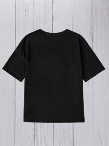 Tween Girl Japanese Letter & Figure Graphic Tee - Black - View 2