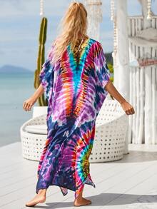 Vestido estilo caftán tipo caftán con efecto tie-dye - Multicolor - Ver 3