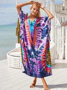 Vestido estilo caftán tipo caftán con efecto tie-dye - Multicolor - Ver 4