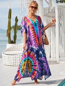 Vestido estilo caftán tipo caftán con efecto tie-dye - Multicolor - Ver 5