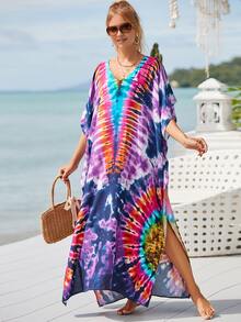 Vestido estilo caftán tipo caftán con efecto tie-dye - Multicolor - Ver 7