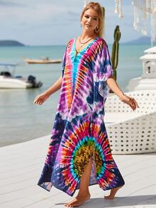 Vestido estilo caftán tipo caftán con efecto tie-dye - Multicolor - Ver 8