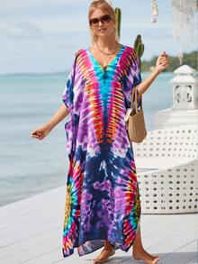 Vestido estilo caftán tipo caftán con efecto tie-dye - Multicolor - Ver 9