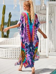 Vestido estilo caftán tipo caftán con efecto tie-dye - Multicolor - Ver 10