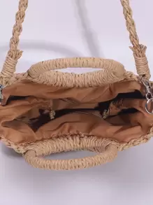 Túi rơm dệt nửa vòng, Túi đeo chéo mùa hè cho nữ, Túi xách đi biển thông thường cho kỳ nghỉ Túi rơm Túi rơm dệt nửa vòng bằng mây, Túi xách đi biển mùa hè đơn giản, Túi đeo chéo dệt kim cho nữ, Túi đan lát thời thượng - Màu Khaki - Xem 3