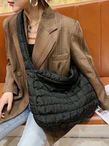 大碼流浪包絎縫圖案抽褶細節 - 黑色 - 查看 6