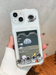 Astronaut & Moon-kaartsleuf Helder Tpu-telefoonhoesje met vierhoekige anti-schokbescherming Compatibel met iPhone 15 Promax/15 Pro/Xr/11/12/13/14 Plus/13 Mini