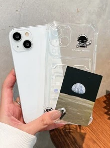 Astronaut & Moon-kaartsleuf Helder Tpu-telefoonhoesje met vierhoekige anti-schokbescherming Compatibel met iPhone 15 Promax/15 Pro/Xr/11/12/13/14 Plus/13 Mini