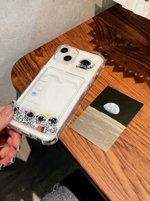 Astronaut & Moon-kaartsleuf Helder Tpu-telefoonhoesje met vierhoekige anti-schokbescherming Compatibel met iPhone 15 Promax/15 Pro/Xr/11/12/13/14 Plus/13 Mini