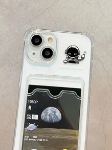 Astronaut & Moon-kaartsleuf Helder Tpu-telefoonhoesje met vierhoekige anti-schokbescherming Compatibel met iPhone 15 Promax/15 Pro/Xr/11/12/13/14 Plus/13 Mini