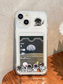 Astronaut & Moon-kaartsleuf Helder Tpu-telefoonhoesje met vierhoekige anti-schokbescherming Compatibel met iPhone 15 Promax/15 Pro/Xr/11/12/13/14 Plus/13 Mini