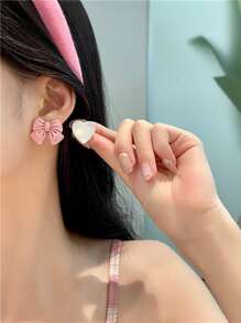 2入組蝴蝶結裝飾耳夾 - 彩色 - 查看 1