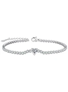 Cubic Zirconia Decor Silver Bracelet - White - View 1