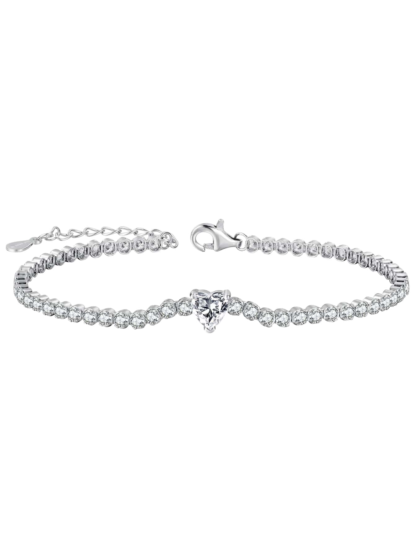 Cubic Zirconia Decor Silver Bracelet - White - View 1