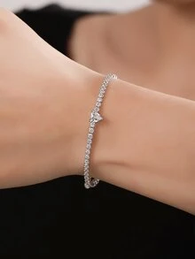 Cubic Zirconia Decor Silver Bracelet - White - View 2