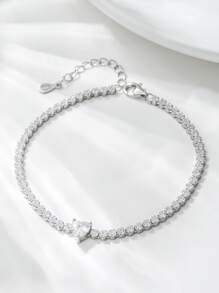 Cubic Zirconia Decor Silver Bracelet - White - View 5