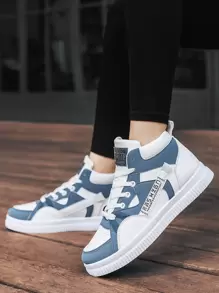 字母細節前綁帶板鞋,藍色運動字母圖案帆布鞋 - 藍色 - 查看 2