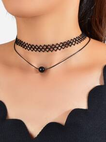 Gargantilla con diseño de cuenta a capas - Negro - Ver 1