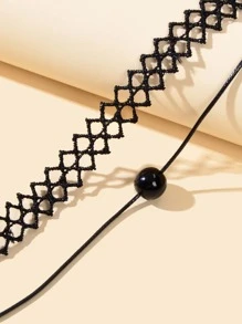 Gargantilla con diseño de cuenta a capas - Negro - Ver 2