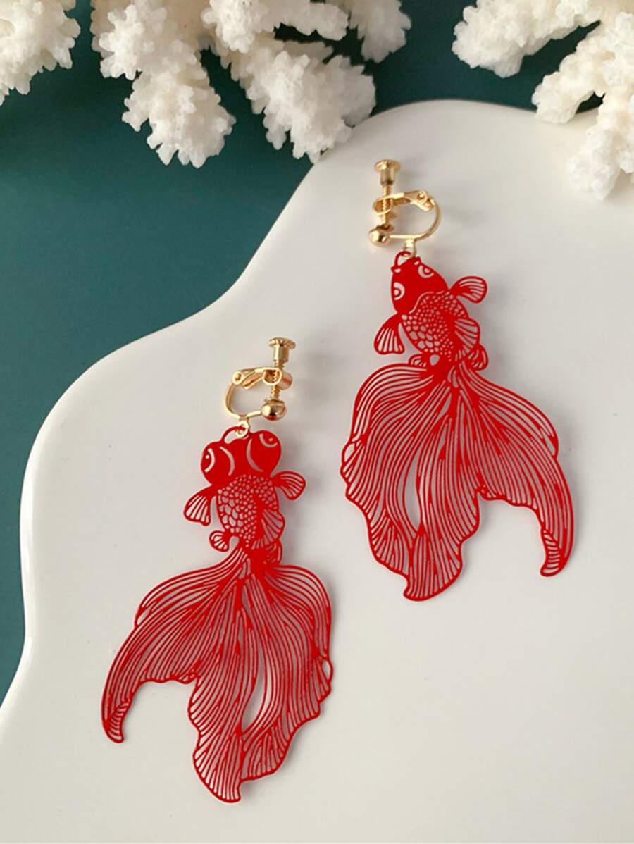 2入組魚裝飾耳夾 - 紅色 - 查看 1